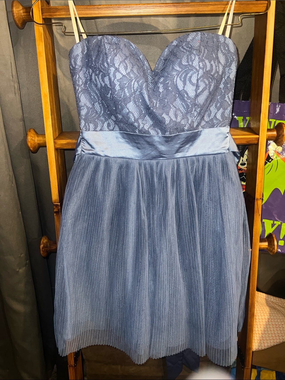 Strapless Lace & Tulle Mini Dress in Dusty Blue VTG Y2K Delia’s size 1/2